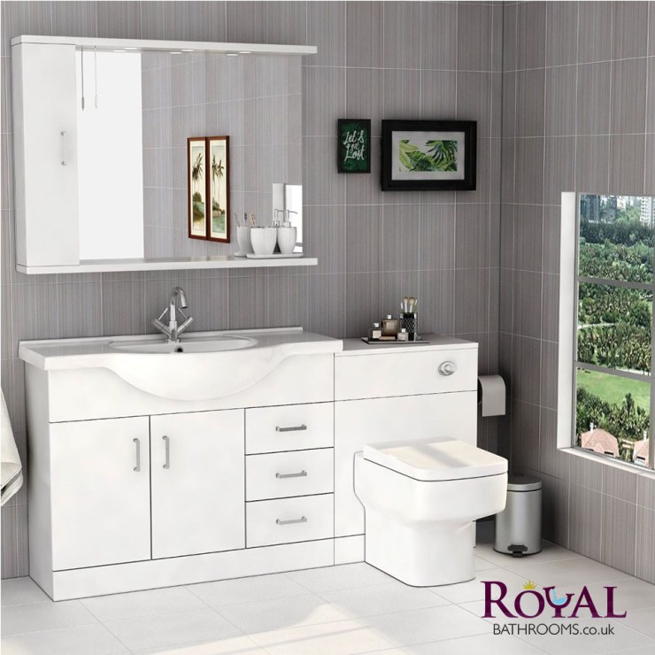 Mayford 1650mm Gloss White Basin Unit With Bliss Back To Wall Toilet Pack